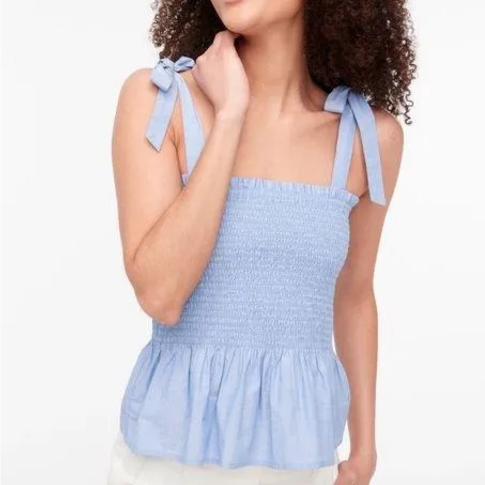 J.Crew Smocked Tie-Shoulder Tank Top Shirt in Blue Chambray